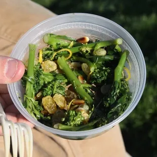 Broccolini with golden raisins and pine nuts