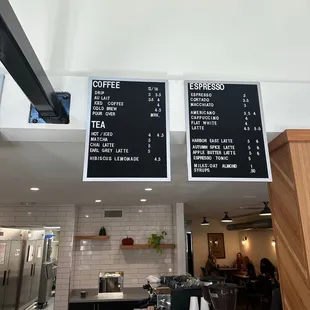 Coffee and drink menu