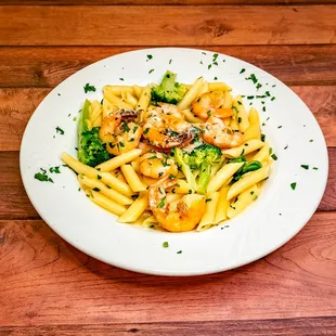 Shrimp, Ziti, Broccoli: Sauteed in white wine, butter &amp; Romano cheese, with or without garlic