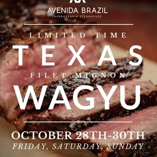 Texas Wagyu Filet Mignon October 28th-30th