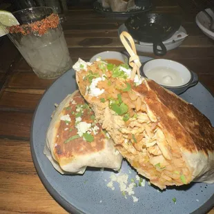 Tequila lime chicken burrito