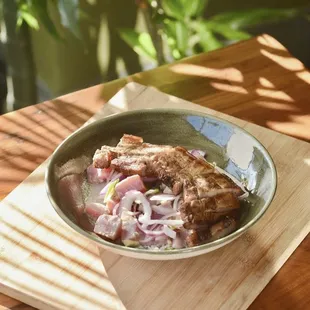 Sugba Kilaw: Tuna ceviche topped with grilled pork belly