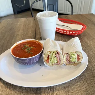 $10.95 lunch special as of 10/2023, half a cold sub and a soup with a small drink. Meatball soup and NY Style Sub. Good!!