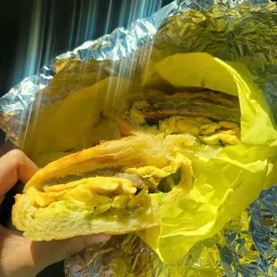 Sausage and Avacado Breakfast Sandwich on a croissant