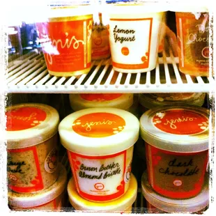 a shelf full of ice creams
