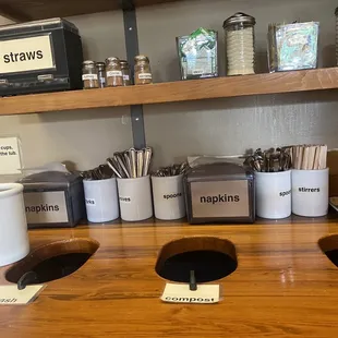 Utensil/condiment/syrup/milk station