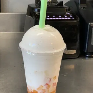 Taro smoothie with rainbow jellies