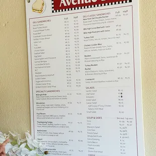 Specialty sandwich menu