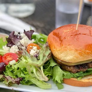 Smoked Gouda Grass Fed Burger with Side Salad