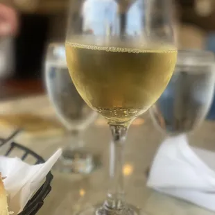 a glass of wine and a sandwich