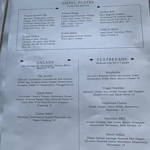 Dinner menu