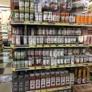 shelves of spices and condiments