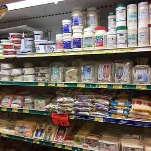 shelves of dairy products in a grocery store
