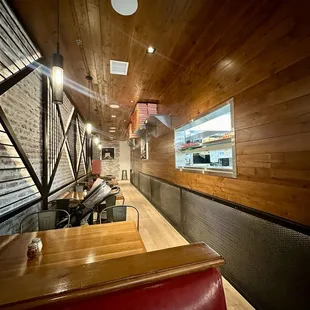 Plenty of seating, it&apos;s narrow but it works.