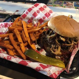 Pulled pork and sweet potato fries. Delicious
