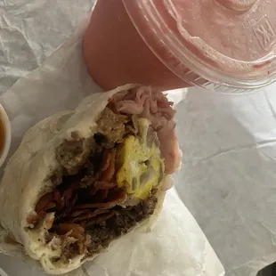 Islander Breakfast Burrito Strawberry Banana smoothie