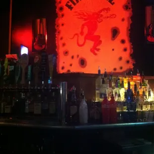 a fireball sign on the bar