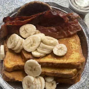 Banana French Toast with bacon and sausage  sooo good!!