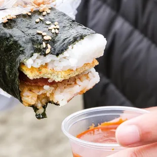 Spam Musubi with tamago and gochujang dip