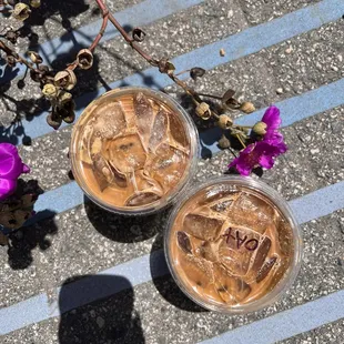 Vanilla latte &amp; brown sugar oat milk latte