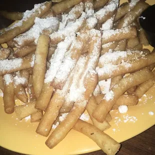 Funnel cake fries with chocolate sauce.  Supreme