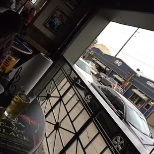 High chair style seating next to the roll up doors in the pool room