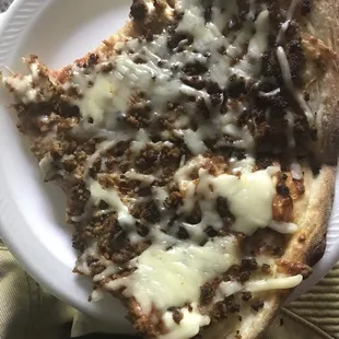 Hamburger and cheese pizza