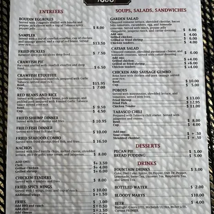 Restaurant menu