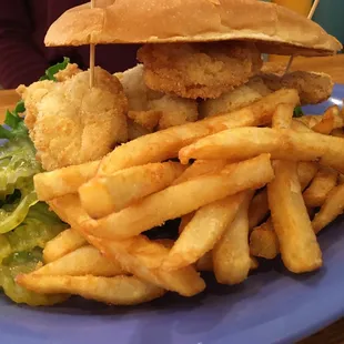 a plate of food with a sandwich and french fries