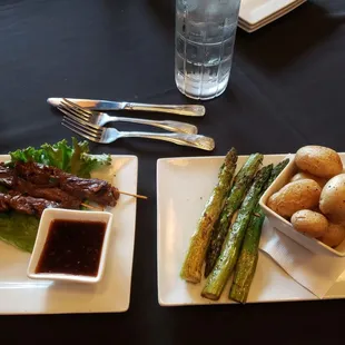 Jumbo asparagus, Yukon gold potatoes, teriyaki steak