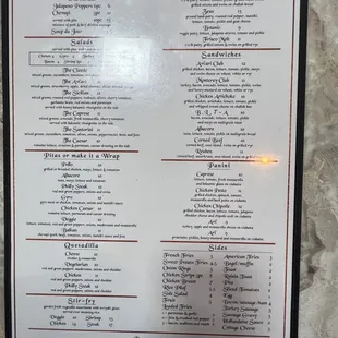 the menu for the restaurant