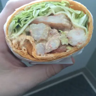 Ocean Wave wrap - large chunks of shrimp perfectly seasoned with Old Bay snuggled inside a soft wrap.