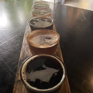 a row of beer glasses