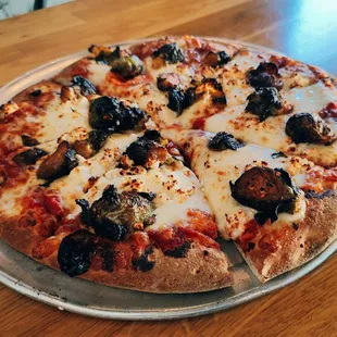 Brussel sprouts and goat pizza