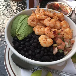 Health bowl, brown rice, black beans,avocado,