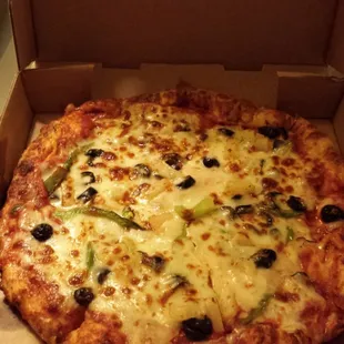 My creation bell peppers, pineapple and black olives! Delicious!
