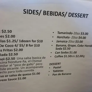 Sides, drinks and desserts