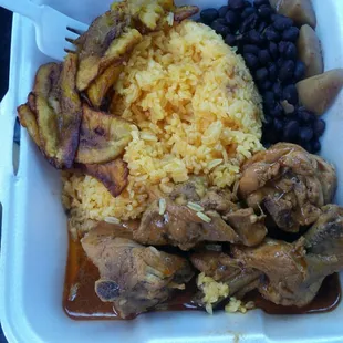 Overall good food and friendly staff.  $9  included 4 pigeon wings,  yellow rice,  black beans,  plantains,  and  a can of soda.