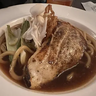 Black grouper Nippon preparation with udon, yuzu broth.