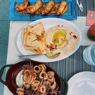 Fried Calamari, Kataifi Prawns, Hummus