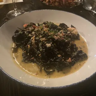 Squid ink pasta with lobster
