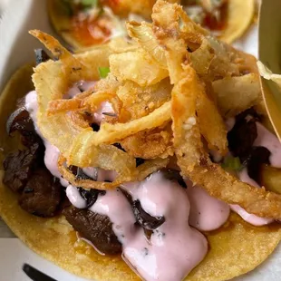 Beef taco with shrooms and onions!