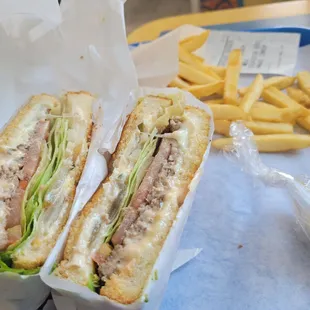 Sourdough burger, fries.  The best!
