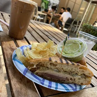 Hot Pressed Cuban Sandwich with chips