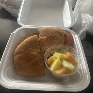 Torta De Asada with a Fruit Cup