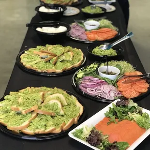Smoked salmon and veggies avocado toast catering