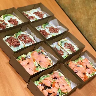 #15 smoked salmon &amp; #16 pesto, bacon and provolone melt