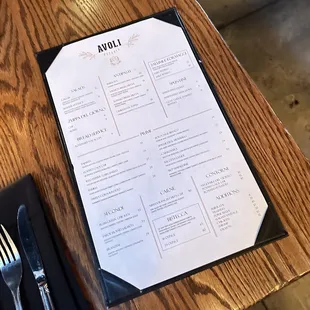 Avoli Menu