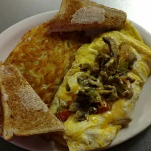Special friends omelette, (choice of meat), hashbrowns and choice of toast, English muffin, or pancake
