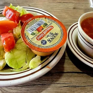Side salad and vegetable soup
